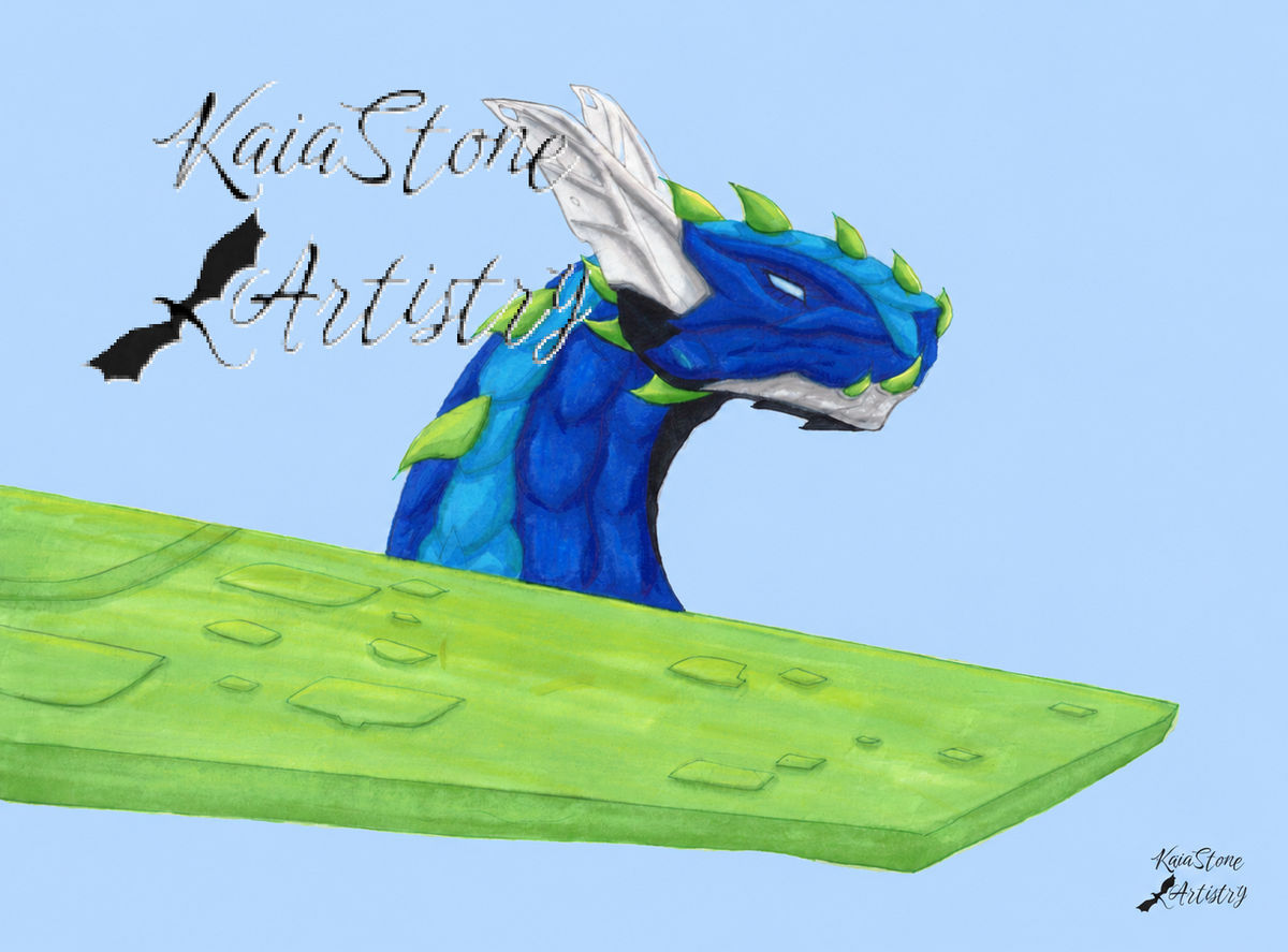 Original Digital Art Print — Cyber Dragon in Neon Armor-blue background