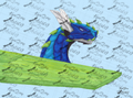 Neon Cyber Dragon on Blue Background-Original Artwork