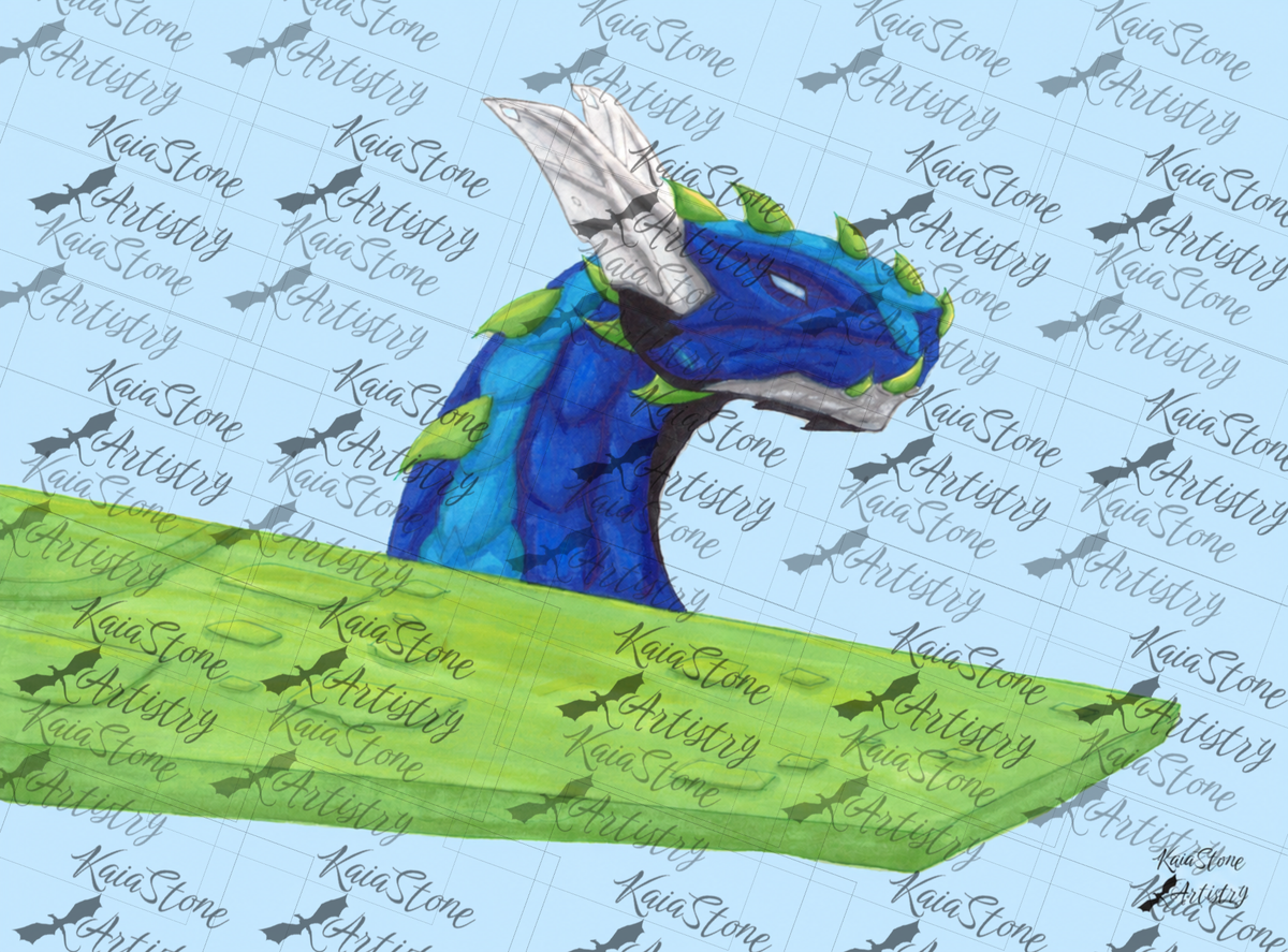Neon Cyber Dragon on Blue Background-Original Artwork