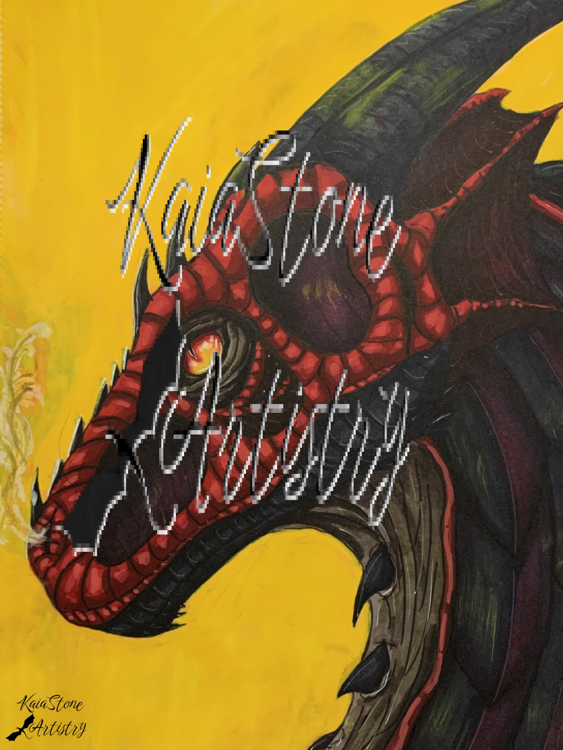 Original Fantasy fire dragon art