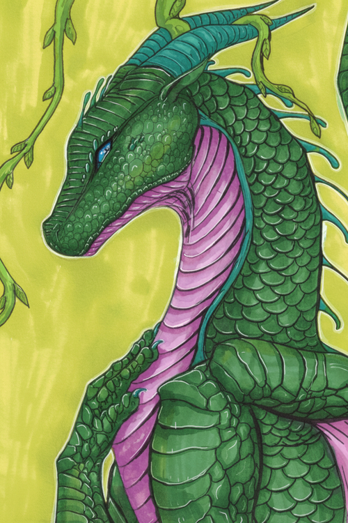 Original digital art print of a fantasy dragon entwined with vines
